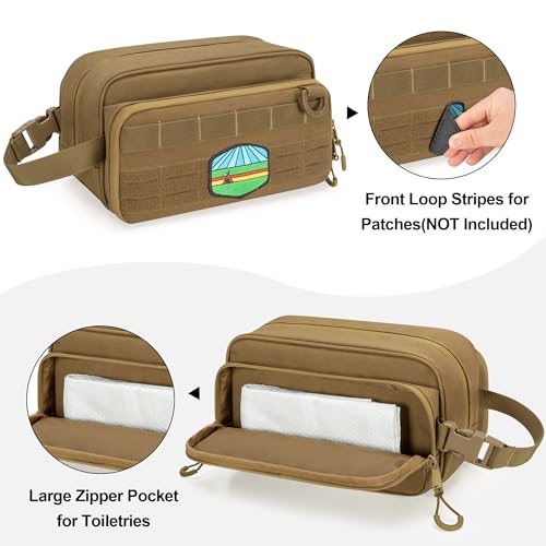 Tactical Toiletry Travel Bag for Men, Dopp Kit Shaving Organizer Bag | Travel Toiletry Bag with Dry & Wet Separation, MOLLE Webbing Design, Hygiene Bag for Toiletries, Shower, Grooming Accessories - color: Khaki