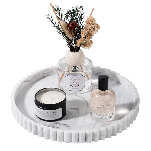 Round Bathroom Tray Silicone Kitchen Counter Decor Vanity Organizer Decorative Coffee Table Tray for Perfume, Candle, Soap Dish, 10 Inch, Marble - color: Marble Gray, size: 10"