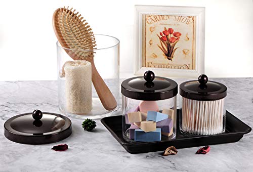 SheeChung 3-Pack Plastic Apothecary Jars with Bronze Metal Lids - Large 50oz, 25oz & 15oz Clear Acrylic Storage Set - Shatterproof Bathroom Vanity & Kitchen Organizer - Modern Farmhouse Rustic Decor - color: Bronze, size: 50 oz & 25 oz & 15 oz