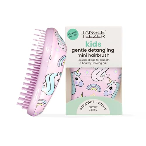Tangle Teezer Original Detangler Mini Hair Brush for Kids, Unicorn Magic | Travel-size detangling hair brush, gentle on tender scalps; detangles wet or dry hair with no tugging, great for kids - color: Unicorn Magic, size: Mini