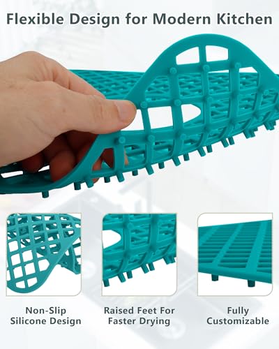 2 Pack Silicone Sink Protectors for Kitchen Sink, Trellis Pattern 13 x 11 Inches Sink Mat, Non-Slip and Durable Sink Protector Silicone, Rear Drain, Green - color: Green