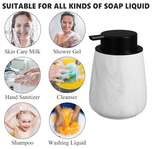 12Oz Foaming Hand Soap Dispenser - Ceramic Bathroom Foam Soap Dispenser with Easy-to-Press Black Pump, Refillable Lotion Hand Dispenser, Dish Soap Dispensers for Kitchen, Marble White - color: Marble White, style: Foam Pump