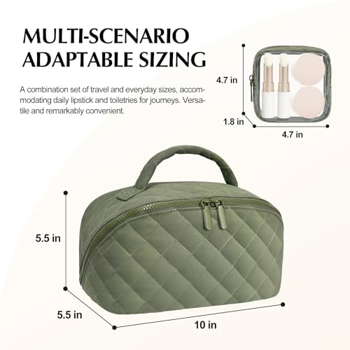 honitty Makeup Bag, Quilted Makeup Bag, Puffy Travel Make up Bags, Cosmetic Organizer Bag, Waterproof Toiletry Bag for Women - color: Green