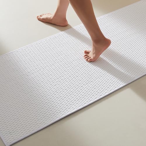 TYUU Bathroom Runner Rug, Long Bath Mat Washable Thin Quick Dry Low Pile Bathroom Runner Rugs 24 x 60 Non Slip, White 24"x60" - color: White, size: 2' X 5' (Runner)