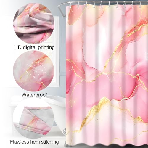 Lnond 4Pcs Bathroom Sets with Shower Curtain and Rugs, Pink Gold Marble Modern Art Shower Curtain Sets with Rugs and Accessories - color: Pink Gold Marble