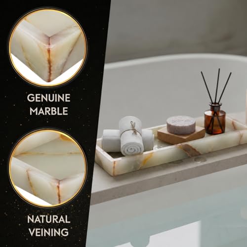 Bey-Berk International Green Onyx Marble Bath Tray, White & Tan - color: Green Onyx