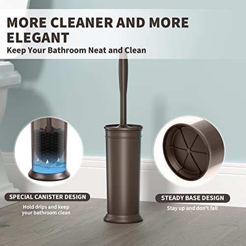Toilet Brush, Toilet Bowl Brush with Extra Long Handle Durable Bristles Toilet Scrubber and Covered Holder for Toilet Brush Set for Bathroom Cleaning (Brown, 1 Set) - color: Brown