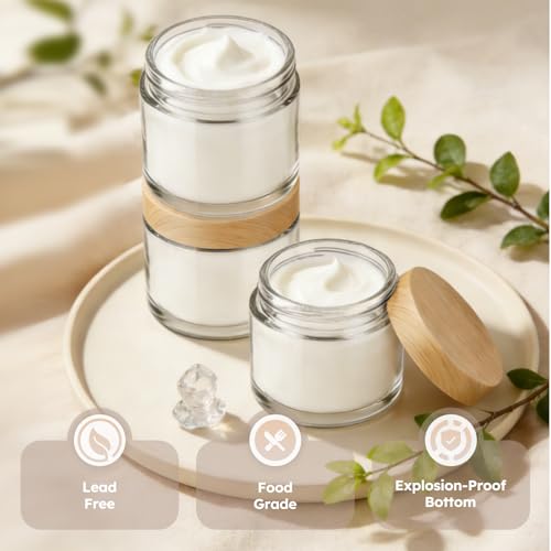 12 Pack 2 OZ Glass Jars with Lids, Small Glass Containers with Plastic Woodgrain Lids & Inner Liners, Reusable Travel Containers for Creams, Makeup, Lotion, Cosmetic, Ointment - color: Clear-12Pcs 2 Oz