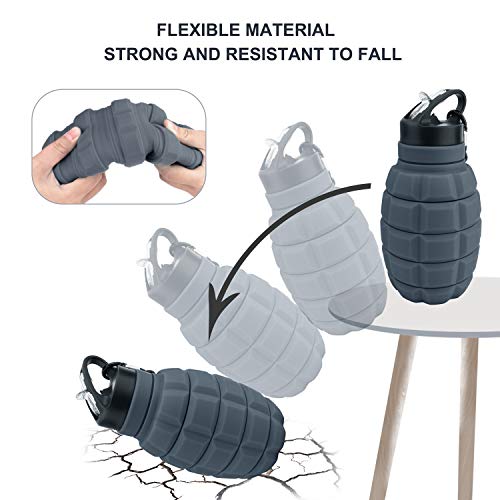 QiCheng&LYS 19.5oz Collapsible Travel Water Bottle, Reuseable BPA Free Silicone Foldable Water Bottles for Travel Gym Camping Hiking, Portable Leak Proof Sports Water Bottle with Carabiner(Gray) - color: Gray