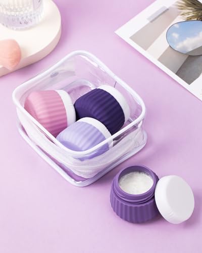 Mrsdry Travel Containers for Toiletries 4 Pack, TSA Approved Travel Size Toiletries, Travel Size Containers, With Clear Bag Leak Proof Silicone Jars, Travel Essentials Creams Jars Carrying Small Items - color: Purple, size: 1 oz