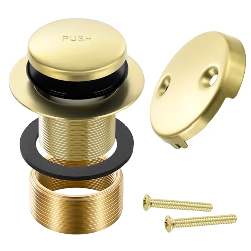 Gold Bathtub Drain Tip-Toe Tub Trim Set with Two-Hole Overflow Faceplate Bathroom Tub Drains Replacement Conversion Tub Drain Kit Assembly with Universal Fine & Coarse Thread - color: Gold