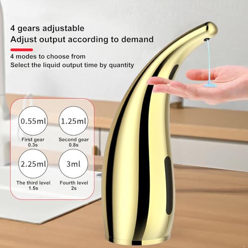 300ml Gold Magnetic Charging Touchless Soap Dispenser | Adjustable Liquid Output IPX6 Waterproof Design Fits Kitchen Bathroom Hotel and RV Daily Use - color: Golden