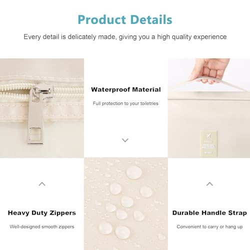 Mossio Hanging Toiletry Bag with Sturdy Hook - Large Portable Cosmetic Makeup Travel Organizer for Men & Women - color: Beige