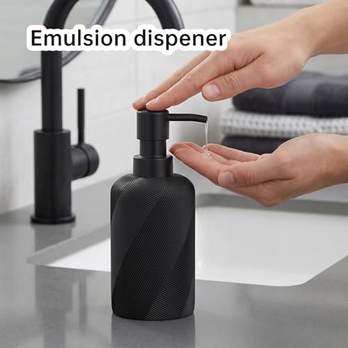 Bathroom Accessories Set, Bathroom Organizer Countertop, Matte Black, 4 PCS | Modern, Simple, Stripe, Resin, With Soap Dispenser, Toothbrush Holder, Mouthwash Cup, Vanity Tray for Home Hotel Office - color: Black1-4pcs