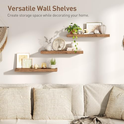 RALGEND Floating Shelves for Wall, 1.5" Thick Wall Shelf Set of 3 with Invisible Brackets, 23.6L x 7.9W Hanging Shelves Farmhouse Home Decor for Bathroom, Living Room, Bedroom, Rustic Brown 6301BJP3BF - color: Rustic Brown, size: 23.6 Inches