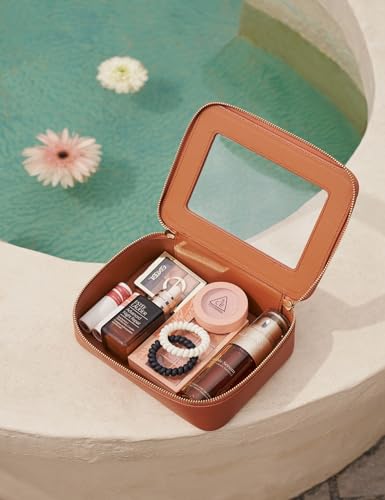 Popvibe Clear Makeup Bag Toiletry Case Travel Transparent Cosmetic Bag with Zipper, Portable Make Up Organizer Traveling Compact Car Bag for Essentials - color: Brown, style: Dual Elegance