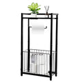 Standing Toilet Paper Holder with Shelf, Black Free Standing Toilet Paper Holder Stand, Bathroom Toilet Paper Storage Holder for Bathroom Organization