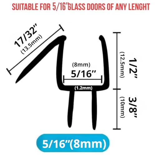 2-Pack Frameless Shower Door Bottom Seal for Glass Doors, Stop Leaks and Create a Water Barrier 39"L for glass shower door Transparent seal strip (5/16" (8mm) - size: 39"