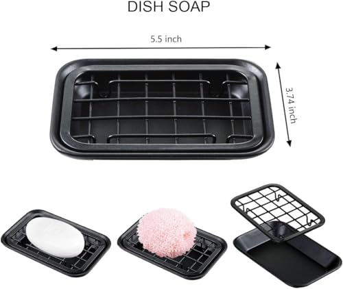 SheeChung Kitchen and Bathroom Soap Dish Tray - Metal Soap Dish Tray with Drainage Grid and Holder for Kitchen Sink Countertops to Store Soap, Sponges, Scrubbers - Rust Resistant (1 Pack, Black) - color: Black
