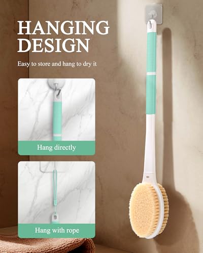 Shower Brush for Massage Dry Brushing: Back Scrubber for Shower with 18.1 in Anti Slip Long Handle - Bath Body Brush for Lymphatic Drainage Exfoliator Improving Skin Health for Women Men Elderly Green - size: Long Handle 18.1 in-Light Green