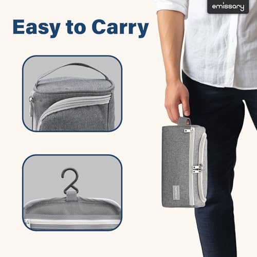 Pantheon Hanging Travel Toiletry Bag for Men, Dopp Kit - Gray | Hanging hook, water-resistant lining, zip & mesh pockets; men's Dopp kit for travel, gym, hotel & bathroom - color: Grey