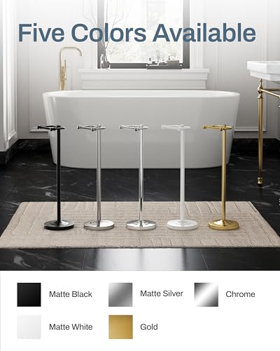 Freestanding Toilet Paper Holder, Weighted Base, No Springs, Chrome | Pivoting arm — just lift, reload, no springs. No drilling. 304 stainless steel, rustproof. Fits mega rolls, 25.6 inches. - color: Chrome