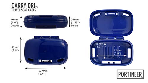PORTINEER Carry-Dri MAX Bar Soap Holder Box Container - Case Vents Dries Bar And Doesn't Leak - Travel Dish For Home School Gym Travel Hiking - Patented Container Design - Blue