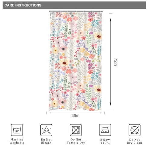 Riyidecor Small Stall RV Colorful Floral Shower Curtain for Bathroom Decor 36Wx72H Boho Wildflower Watercolor Plant Leaves Botanical Girls Art Printed Fabric Polyester Waterproof 7 Pack Plastic Hooks - color: A-pink, size: 36"W x 72"L (Pack of 1)