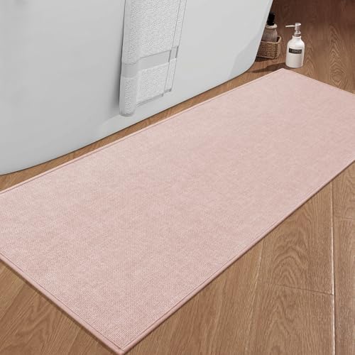 chakme Bathroom Rugs Mat 59x25, Ultra Thin Non Slip Bath Mat Large Quick Dry Absorbent Bath Mat for Bathroom Floor, (Pink, 59"x25") - color: Pink, size: 2' x 4'11" (Rectangular)