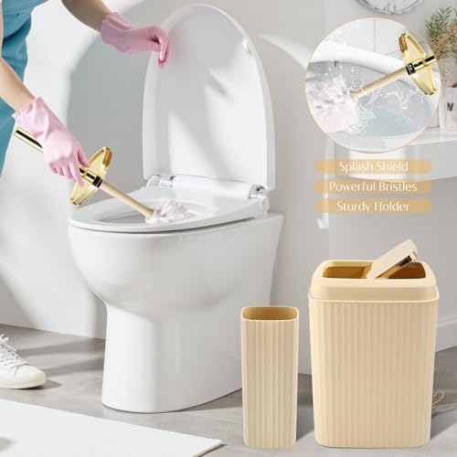 17PCS Bathroom Accessory Set Bathroom Set Beige Bathroom Accessories,Toilet Brush, Trash Can, Qtip Holder Dispenser& 3PCS Soap Dispenser - size: Bath Set with Swing-Top Trash Can, style: Beige