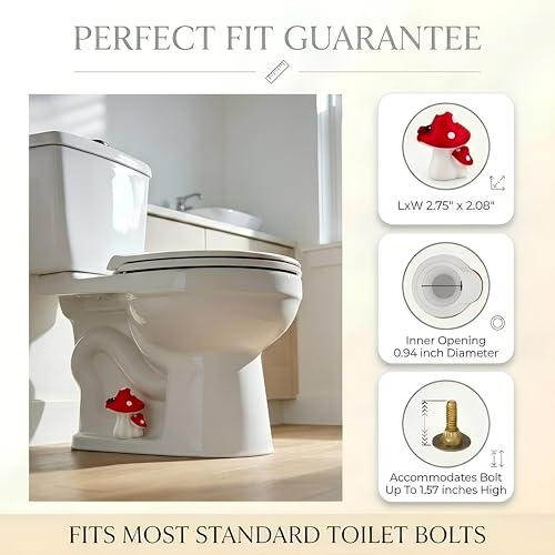 Glow in The Dark Mushroom Toilet Bolt Covers Decorative, Tool-Free Install | PLA Material, Bolt Hole 0.94'',Covers Floor Bolts Screw Caps, with Plastic Backup Floor Bolt Caps & Washers, 2 Pack - style: Red Mushroom