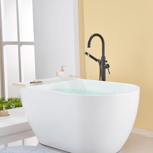 Wowkk Free Standing Tub Faucet Black Freestanding Bathtub Faucet Floor Mount Brass Bathroom Tub Filler with Hand Shower - color: Black, style: Modern