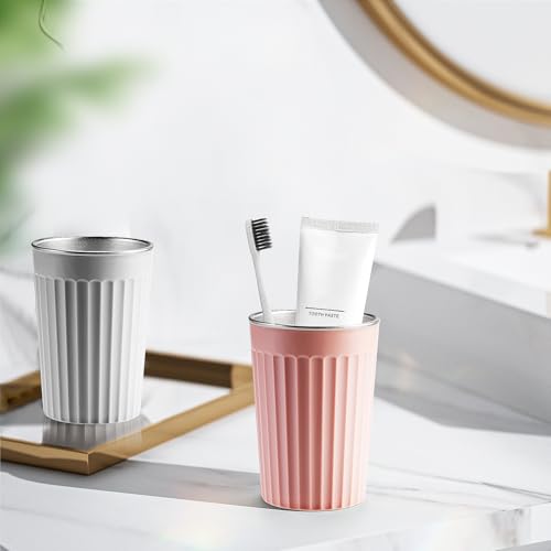 Toothbrush Holder for Bathroom-12oz Unbreakable Stainless Steel Bathroom Cup,Easy to Clean Toothbrush Cup, Reusable Bathroom Tumbler Cups for Home/School/Office(3" x 4.5") (Gray) - color: Gray