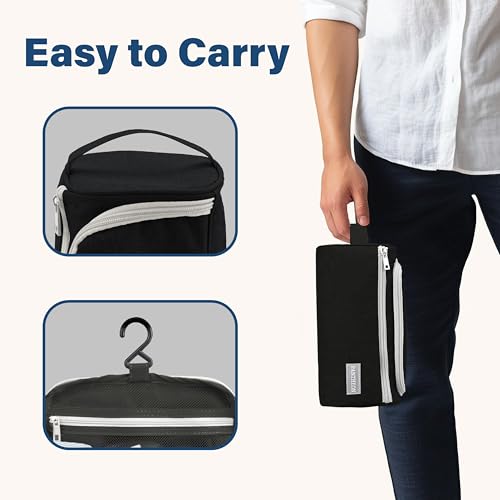 Pantheon Men's Toiletry Bag - Travel Toiletry Bag Wash Bag Hanging Dopp Kit Shaving Kit for Bathroom Shower - Mens Travel Bag Hanging Toiletry Organizer Toiletry Kit for Traveling (Black) | Hangs on a built-in hook; water-resistant Oxford cloth, mesh + zi