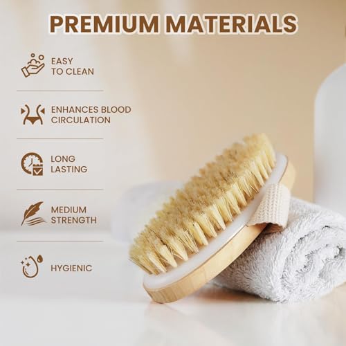 POPCHOSE Dry Brushing Body Brush, Natural Bristle Dry Skin Exfoliating Brush Body Scrub for Flawless Skin, Cellulite Treatment, Lymphatic Drainage and Blood Circulation Improvement - size: 2 Count (PP+Boar Bristles)