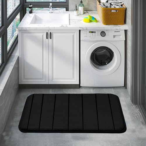 Bathroom Rugs Set Memory Foam Bath Rugs Non-Slip Bath Mat Set 3 Piece,Washable Bathroom Mats,Absorbent Shaggy Rugs Super Soft U-Shaped Toilet Rug,Bahroom Carpets for Bathroom,Tub,Shower（Black） - color: Black