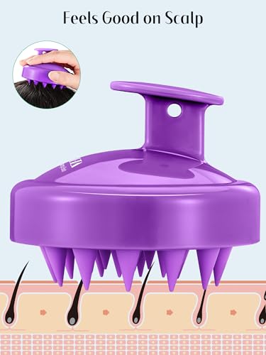 HEETA Scalp Massager Hair Growth 2-Pack, Soft Silicone Scalp Scrubber Shampoo Brush for Exfoliation Dandruff Removal Head Massage Stress Relax, Wet & Dry Use for Women Men Thick Thin Curly Hair Care - color: 01- Black & Purple