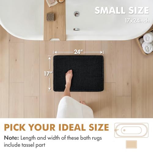 MIULEE Set of 2 Waffle Bathroom Rugs, Boho Bath Rugs Non Slip Washable, Super Absorbent Bath Mats, Ultra Soft Rubber Backed Shower Mats for Bathroom Floor, Tub and Shower, Black, 17x24 Inch - color: Black, size: 17''x24''
