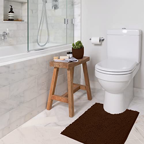 LuxUrux Brown Bath Mat - U-Shaped Contoured Rug for Around Toilet, Super Absorbent Shaggy Bath Rug. Easy Machine Wash & Dry (20" x 23", Brown) - color: Brown, size: 23'' x 20'' U