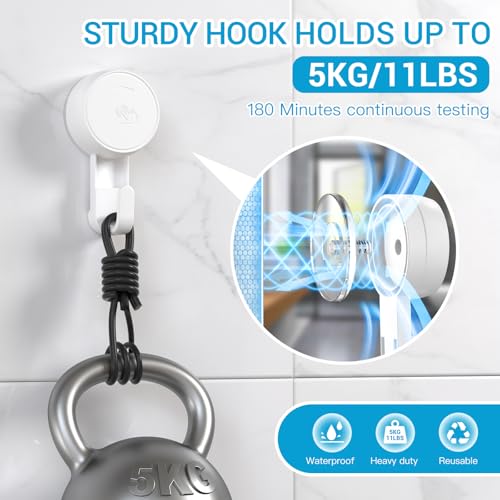 LUXEAR Heavy Duty Waterproof Shower Hooks 4 Pack - Suction Hook, No Drill Damage-Free Removable Reusable Wall Hooks for Bathroom Kitchen Towel Bathrobe Loofah Shower Hooks (Max Load 11LB/5KG) - size: 4 Pack Single