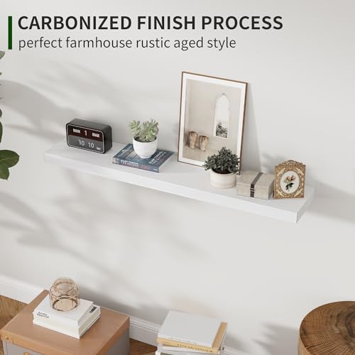 Marsmiles Wood Floating Shelves for Wall Set of 2, 36 Inch Wide Rustic Wooden Floating Shelves, Invisible Wall Mounted Display for Living Room Bedroom Kitchen Bathroom Office, Black - color: Washed White, size: 36Inch, Set of 2, (1-2/5"H)