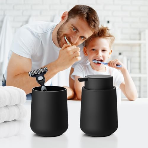 Plastic Soap Dispenser Foaming 11 oz Refillable Foam Bottle for Bathroom & Kitchen Countertops Matte Black