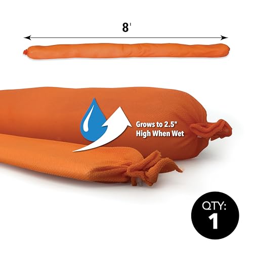 Quick Dam Indoor Water Dam Flood Barrier for Leaks, Spills and Water Containment, 8ft, 1-Pack, Orange - size: 8ft
