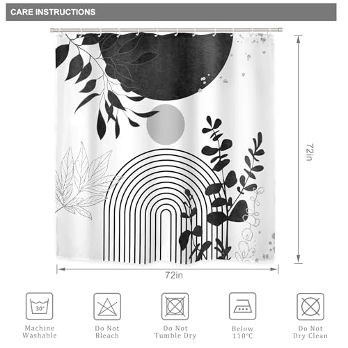 Riyidecor Mid Century 4Pcs Bathroom Shower Curtain Sets Abstract Aesthetic Geometric Minimalist Bathroom Decor Set with Rugs and Accessories Modern Toilet Lid Rug, Contour and Bath Mat with 12 Hooks - color: 07black White