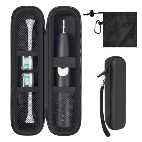 Comecase Electric Toothbrush Case with Pouch for Oral-B & Sonicare | Compact Hard EVA Toothbrush Case for Brush Heads, Cables and Small Travel items, Wipe-Clean Lining and Carabiner - color: Black, size: Compact Size