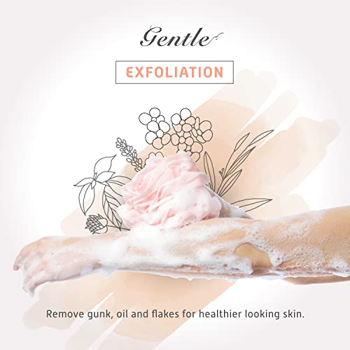 Spongentle Shower Loofah Bath Sponge, Body Scrubber with Soft Mesh, Exfoliating Bath Pouf and Body Wash Sponge for Women and Men, Bath Accessories Cleaning Tool, Large 60g 4 Pack - style: Pastel Mix