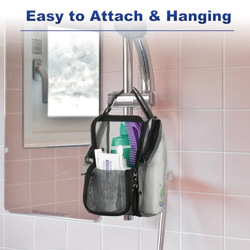 Cosmos Mesh Shower Caddy Toiletry Organizer Hanging Shower Tote Bag, Quick Dry Shower Organizer Portable Bath Bag with Durable Zippers & Side Pockets for Travel Gym Swimming Beach & Camp (Gray) - color: Gray