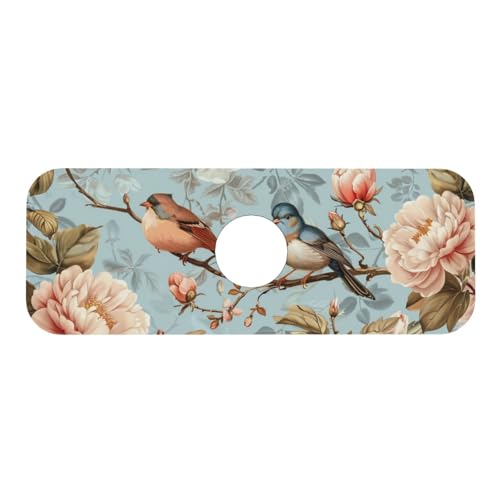 Faucet Draining Mat For Kitchen Sink, Blue Birds Peonies Flowers Diatom Mud Absorbent Drain Pad For Bathroom Kitchen Sink Splash Guard Drying Mat - color: Blue Birds Peonies Flowers