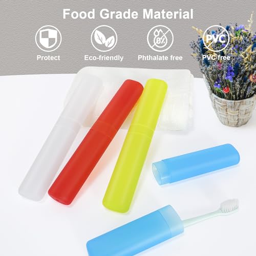 Mulbozy 4 Pack Portable Travel Toothbrush Case, Transparent Breathable Plastic Toothbrush Holder for Home, Travel, Business, Camping, School - color: Style B-Blue, Red, Yellow, White