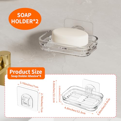 Bar Soap Dish 2 Pack,Self Draining Soap Holder for Shower,Wall Mounted Soap Saver with Strong Adhesive, No Drilling Clear Plastic Holder for Bathroom Storage & Kitchen Sink Organizer,Keeps Soap Dry - color: 2 Pack Dual-layer Soap Dish